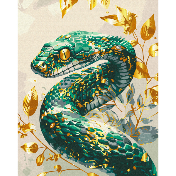 Картина по номерам Тварини, птахи та риби - Изумрудная змея с красками металлик