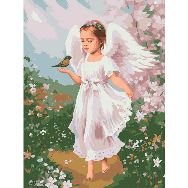 Картина по номерам Преміум картини - Ангелятко з пташкою