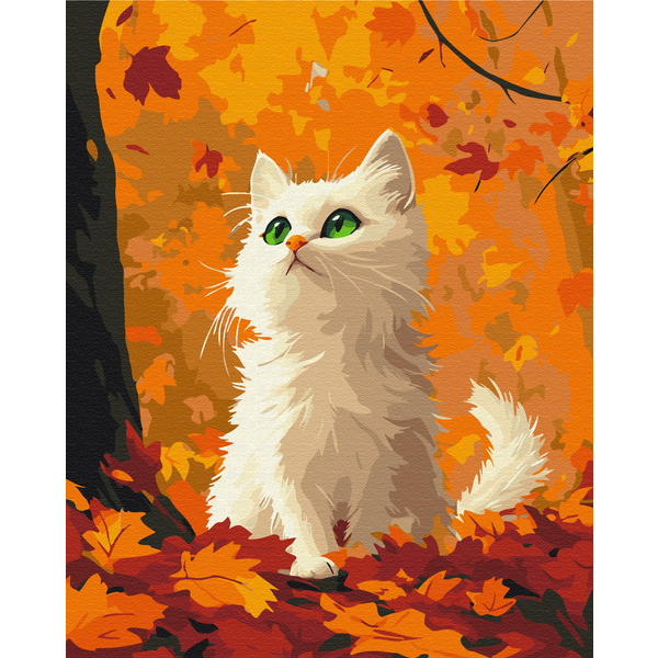Картина по номерам Тварини, птахи та риби - Киця в опалому листі