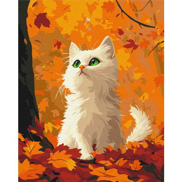 Картина по номерам Преміум картини - Киця в опалому листі