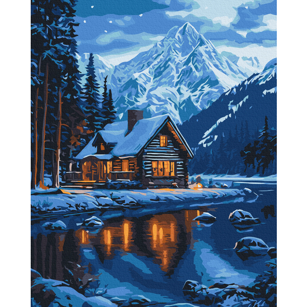 Картина по номерам Затишок, зима, Новий рік, Різдво - Льодяне дзеркало озера