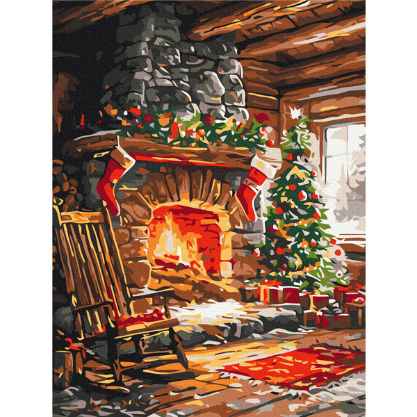 Картина по номерам Затишок, зима, Новий рік, Різдво - Затишок різдвяного вогнища