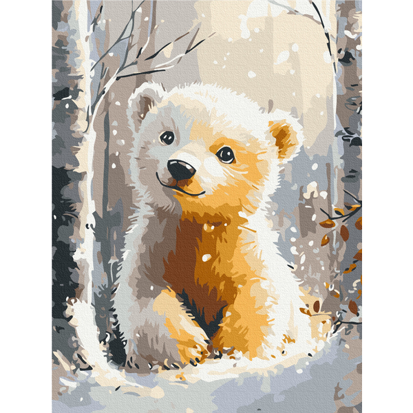 Картина по номерам Затишок, зима, Новий рік, Різдво - Милый белый медвежонок