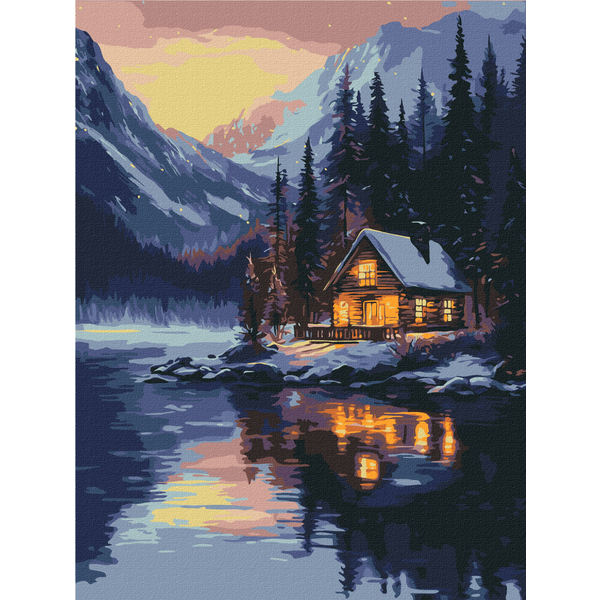 Картина по номерам Затишок, зима, Новий рік, Різдво - Зимовий захід сонця