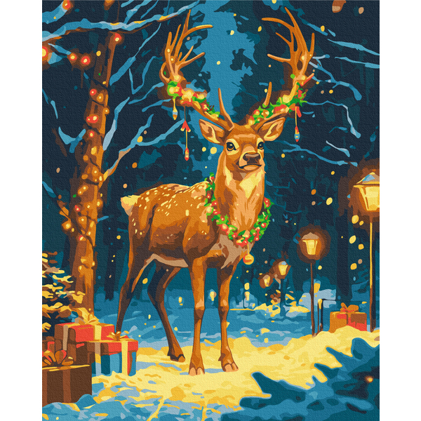 Картина по номерам Затишок, зима, Новий рік, Різдво - Різдвяний олень