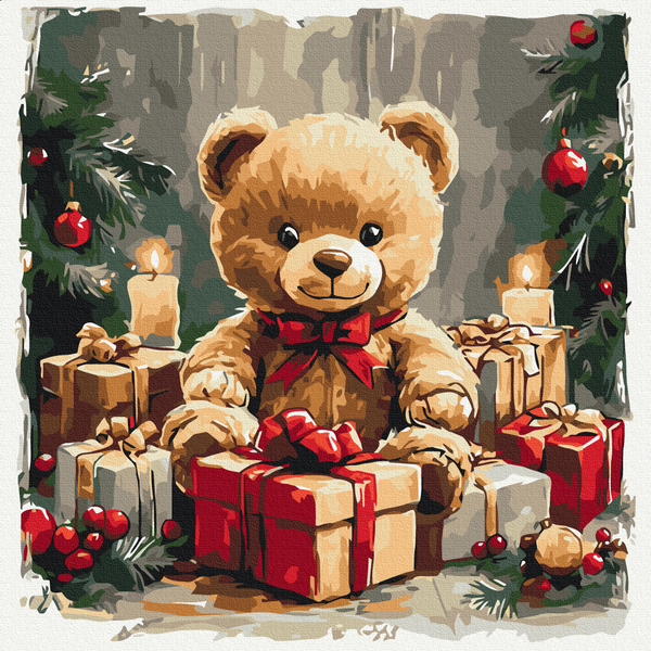Картина по номерам Картины 40x40 - Подарочный мишка