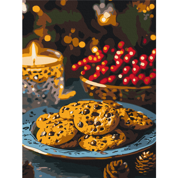 Картина по номерам Затишок, зима, Новий рік, Різдво - Час гарячого печива