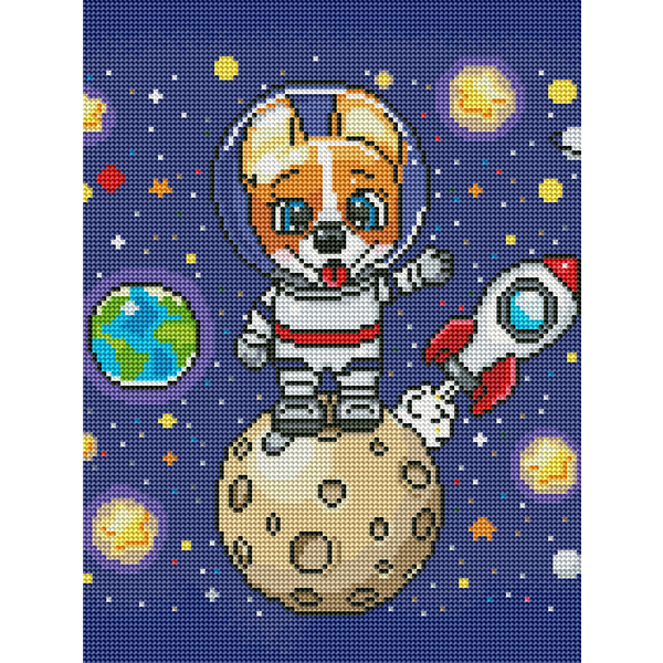 Алмазная мозаика 40x30 - Корги в космосе