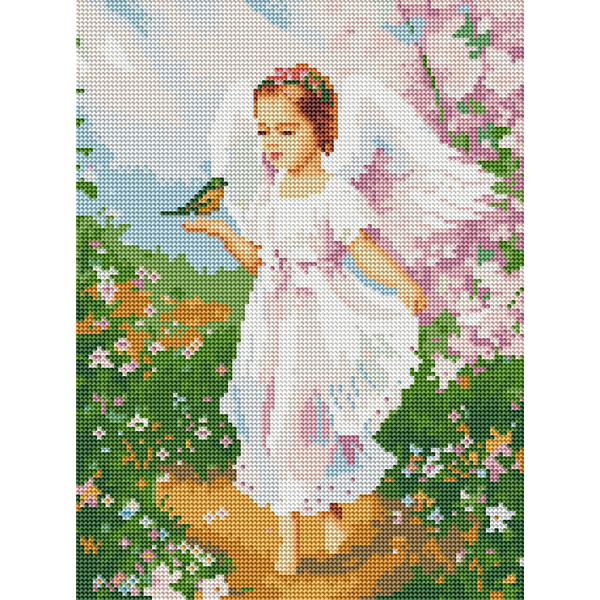 Алмазная мозаика 40x30 - Ангелочек с птичкой