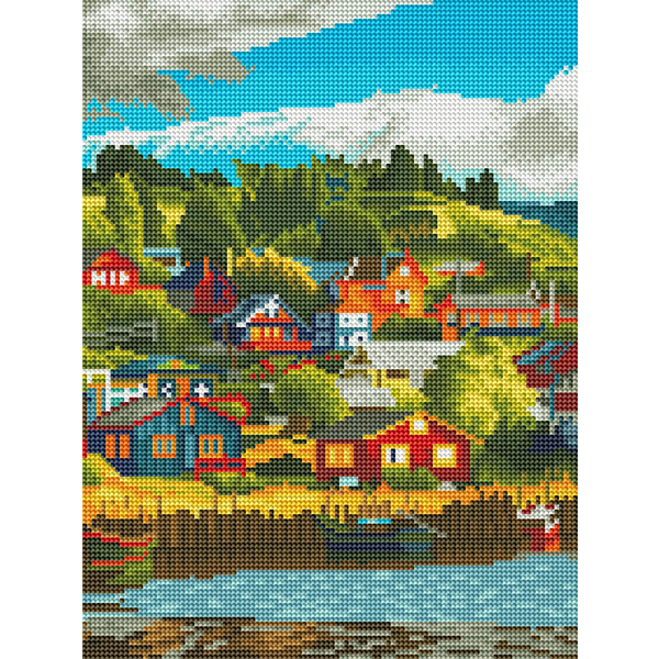 Алмазная мозаика 40x30 - Поселок у озера