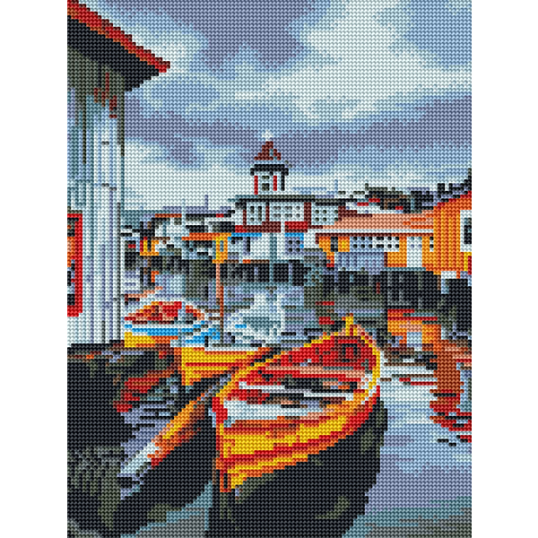 Алмазная мозаика 40x30 - Човен біля містечка