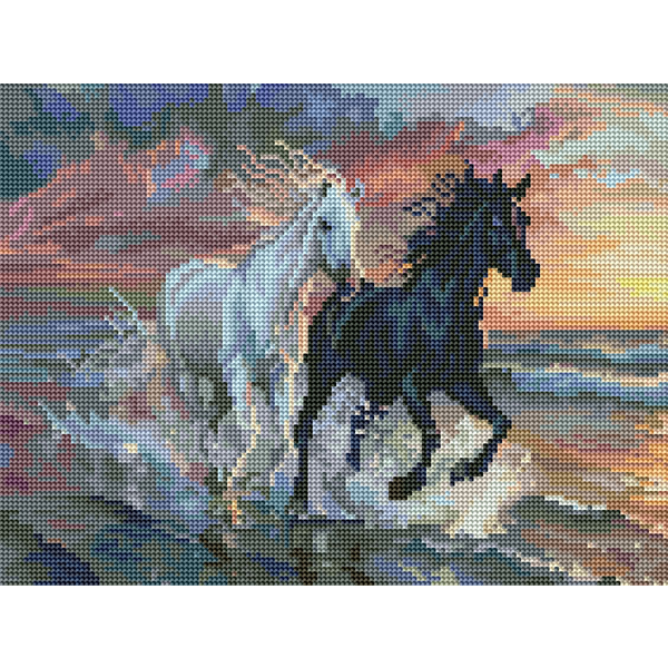Алмазная мозаика 40x30 - Коні на узбережжі