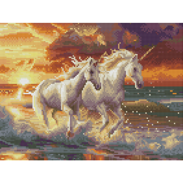Алмазная мозаика 40x30 - Єдинороги на узбережжі