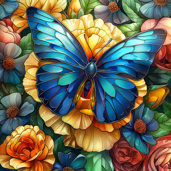 Алмазная мозаика 25x25 - Синяя бабочка