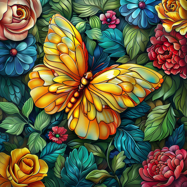 Алмазная мозаика 25x25 - Жовтий метелик