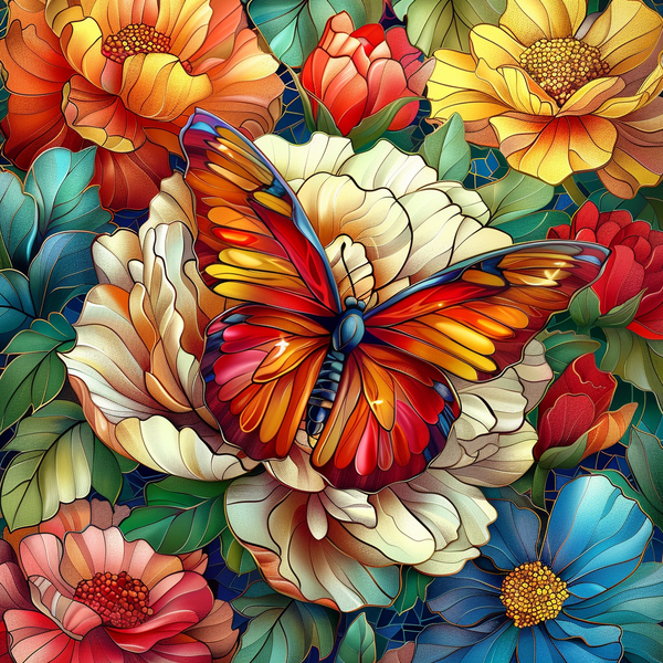 Алмазная мозаика 25x25 - Цветная бабочка