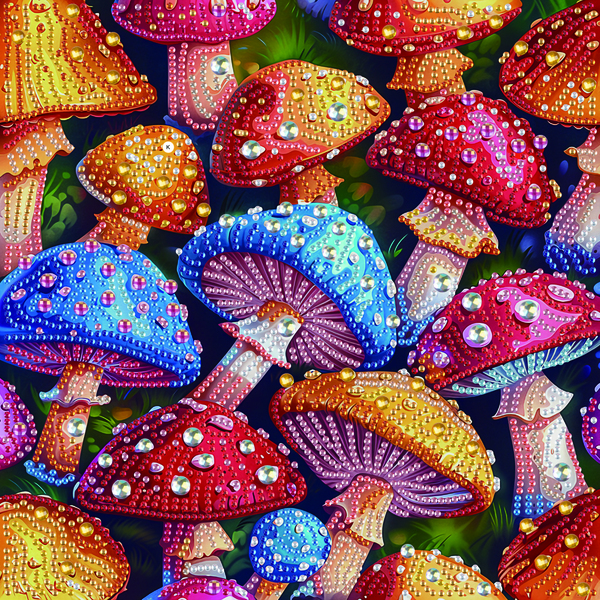 Алмазная мозаика 25x25 - Цветные мухоморы