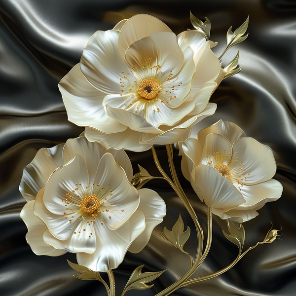 Алмазная мозаика 25x25 - Білі квіти