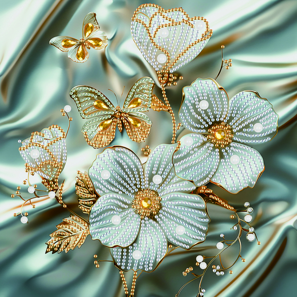 Алмазная мозаика 25x25 - Квіти в золоті