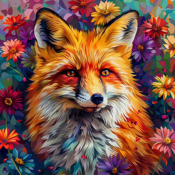 Алмазная мозаика 25x25 - Лис у квітах