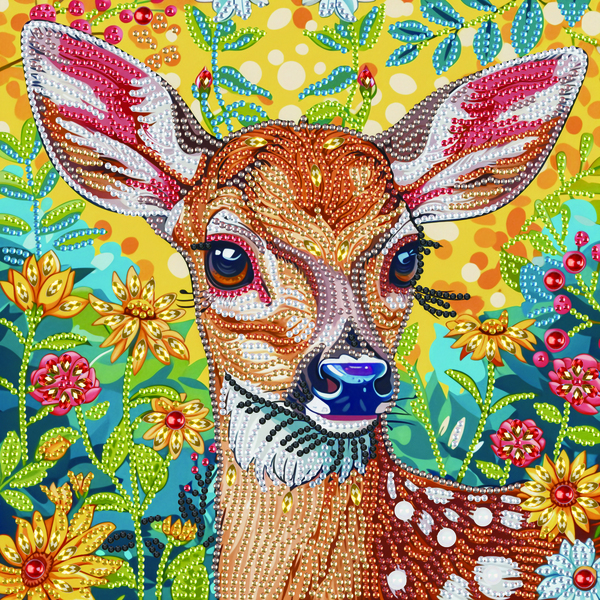 Алмазная мозаика 25x25 - Оленя в квітах