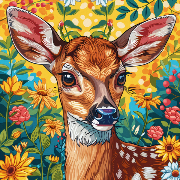 Алмазная мозаика 25x25 - Оленя в квітах