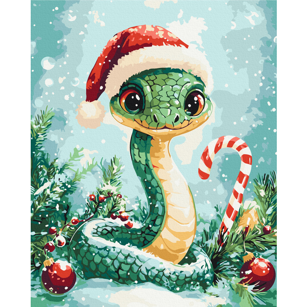 Картина по номерам Затишок, зима, Новий рік, Різдво - Святкова змія