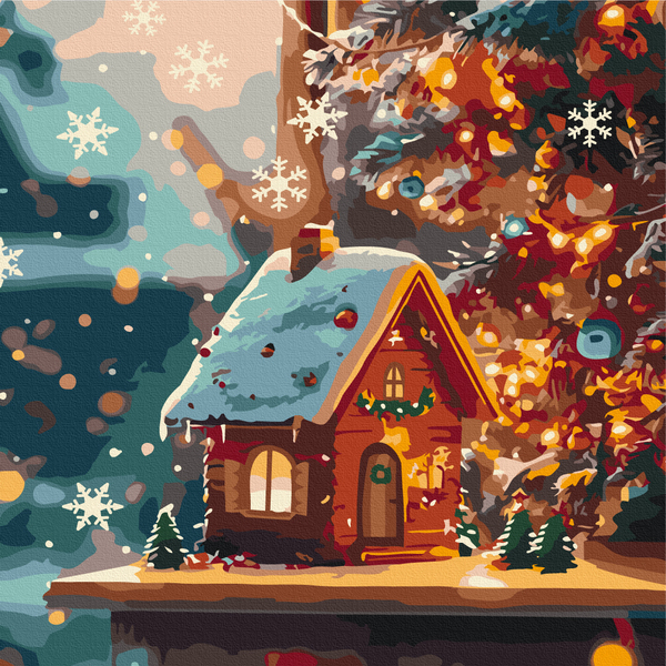 Картина по номерам Картины 40x40 - Хатинка під сніжинками