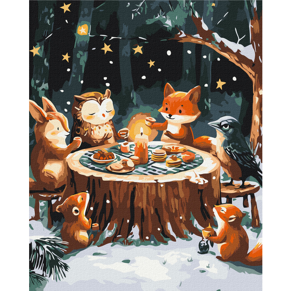 Картина по номерам Затишок, зима, Новий рік, Різдво - Зимове чаювання