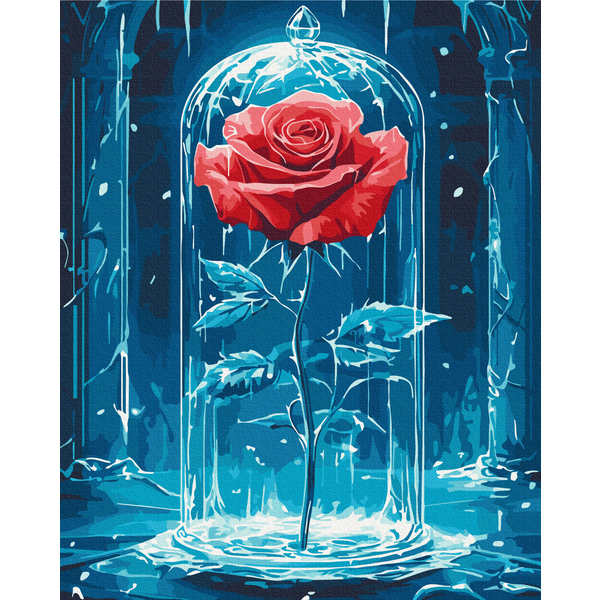 Картина по номерам Затишок, зима, Новий рік, Різдво - Крижана троянда