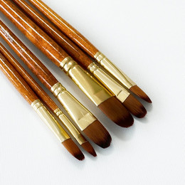 Набор профессиональных нейлоновых кисточек 6 шт. (коричневые с позолотой, форма FILBERT)