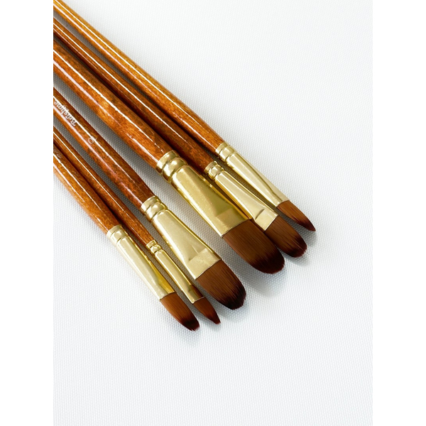 Пензлі для малювання (281) - Набор профессиональных нейлоновых кисточек 6 шт. (коричневые с позолотой, форма FILBERT)