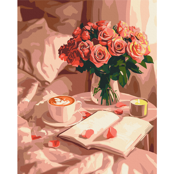 Картина по номерам Квіти - Аромат троянд і кави