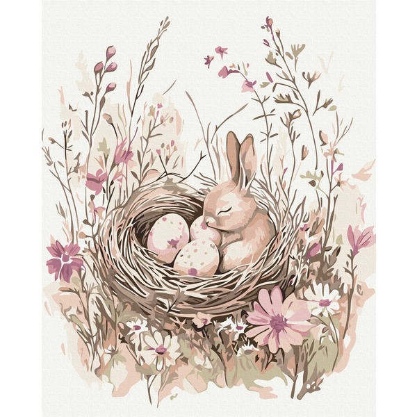 Картина по номерам Тварини, птахи та риби - Fluffy bunny and Easter eggs