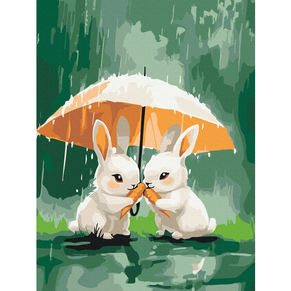 Картина по номерам Для дітей - Два зайца под зонтиком