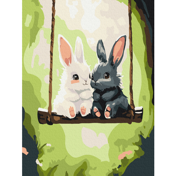 Картина по номерам Для дітей - Зайченята на гойдалці