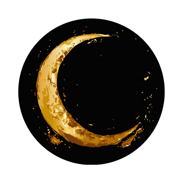 На чорному полотні - Золотий місяць (Розмір L)