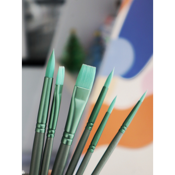 Пензлі для малювання (281) - Набор профессиональных нейлоновых кисточек 6 шт Премиум (зеленые)
