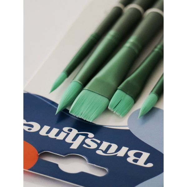 Пензлі для малювання (281) - Набор профессиональных нейлоновых кисточек 6 шт Премиум (зеленые)