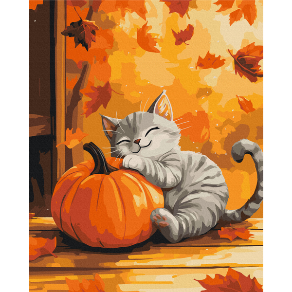 Картина по номерам Тварини, птахи та риби - Котик з гарбузом