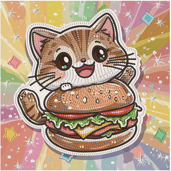 Алмазная мозаика BLACK 25x25 - Кошеня з гамбургером