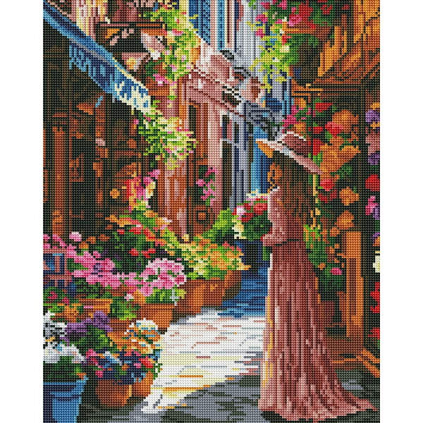 Алмазна мозаїка BLACK 40х50 - Девушка на цветочной улице