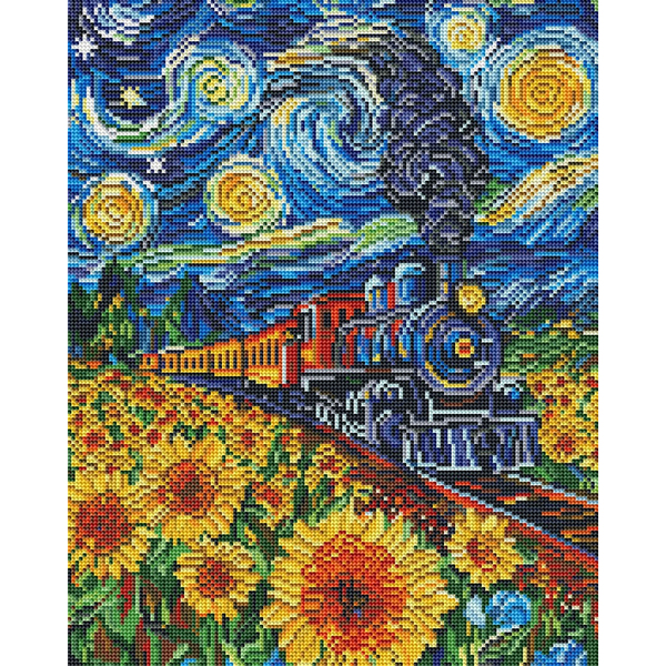 Алмазна мозаїка BLACK 40х50 - Поезд в подсолнухах