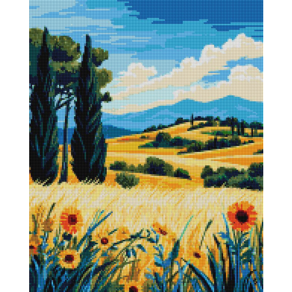 Алмазна мозаїка 40х50 - Краєвод з соняхом та кипарисами