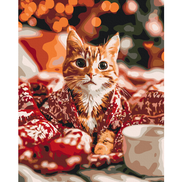 Картина по номерам Затишок, зима, Новий рік, Різдво - Муркотіння Різдва