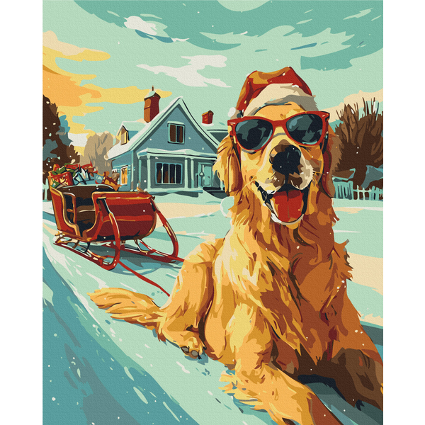 Картина по номерам Затишок, зима, Новий рік, Різдво - Хвостатий санта