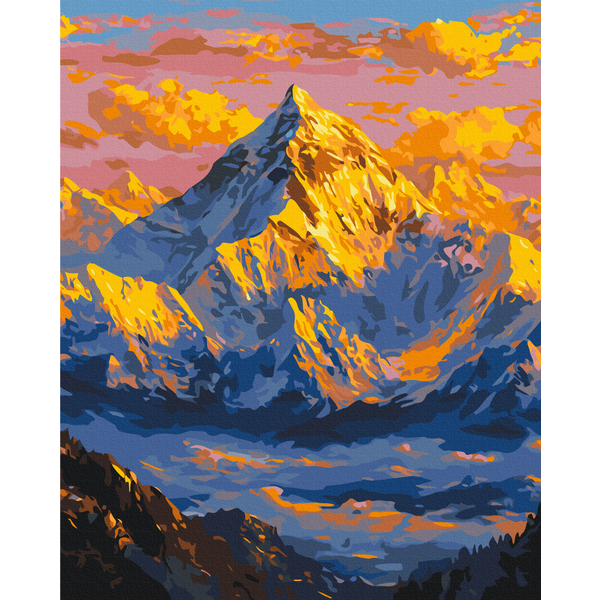 Картина по номерам Затишок, зима, Новий рік, Різдво - Солнце над горами