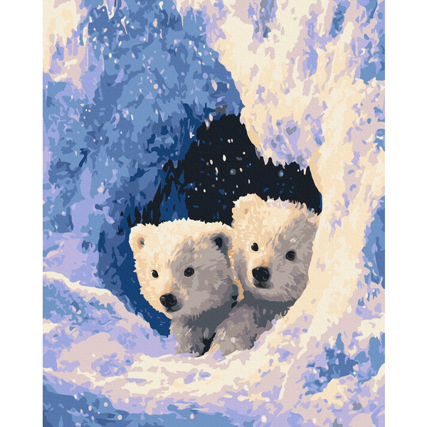 Картина по номерам Затишок, зима, Новий рік, Різдво - Білі ведмедики
