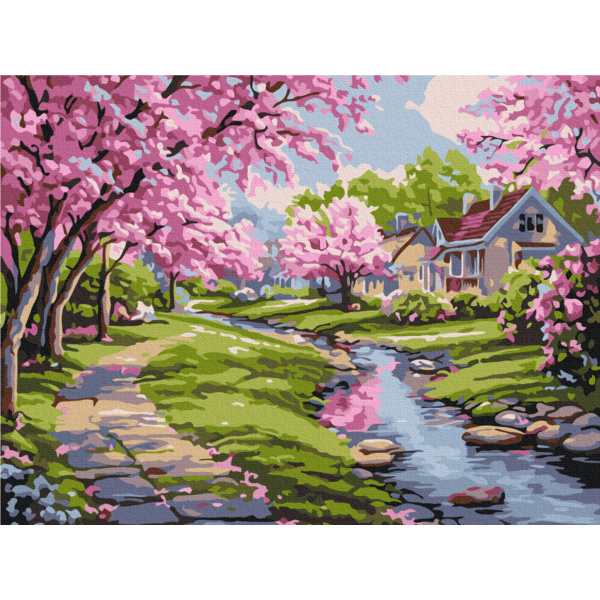 Картина по номерам Природа - Сакура біля будинку
