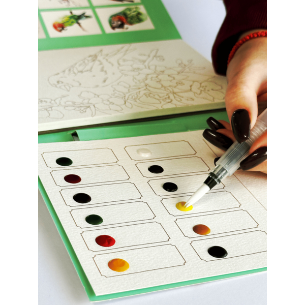 Скетч буки - Акварельный скетчбук, с ручкой и твердыми красками 